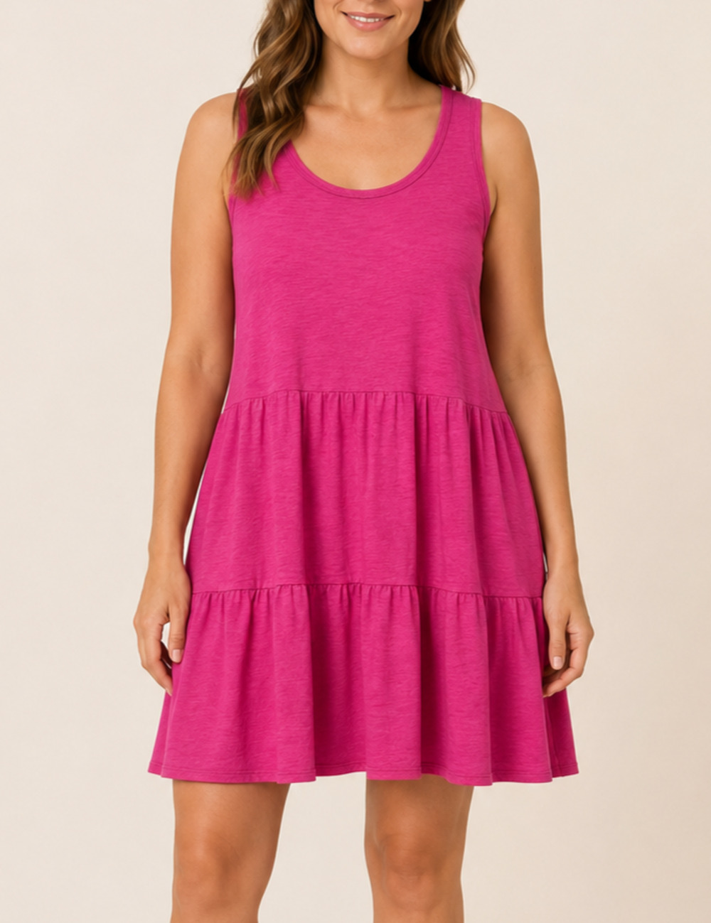Gap Tiered Tank Dress Women’s XXL Hot Pink Cotton Modal Pockets Casual Resort